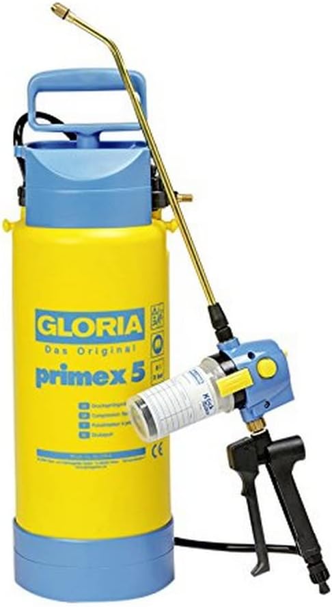 GLORIA Drucksprühgerät 5L Set, inkl. 0,5m Messing Verlängerung, Primex 5 u. Profi Mischeinheit Druck