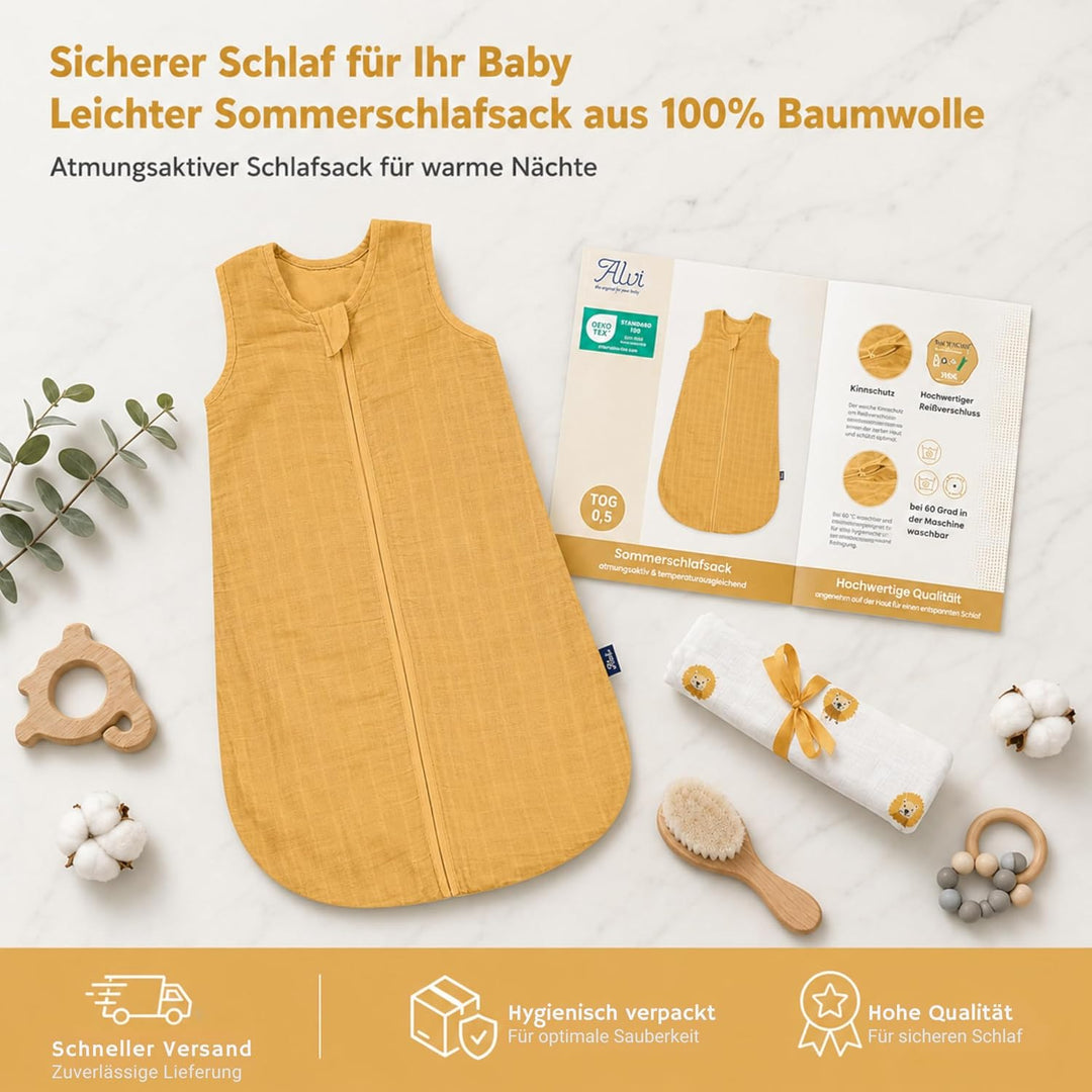 Kinderhaus Blaubär Alvi Babyschlafsack & Windel Blaubaer | Sommerschlafsack atmungsaktiv | Leichter