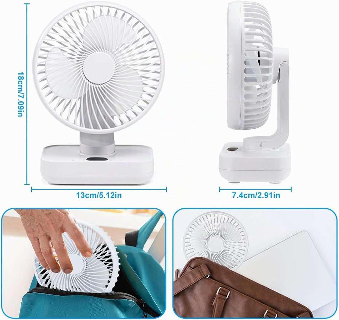 USB Tischventilator Oszillierend, Mini Ventilator Sehr Leise mit 4000mAh Batterie, Persönlicher Tisc