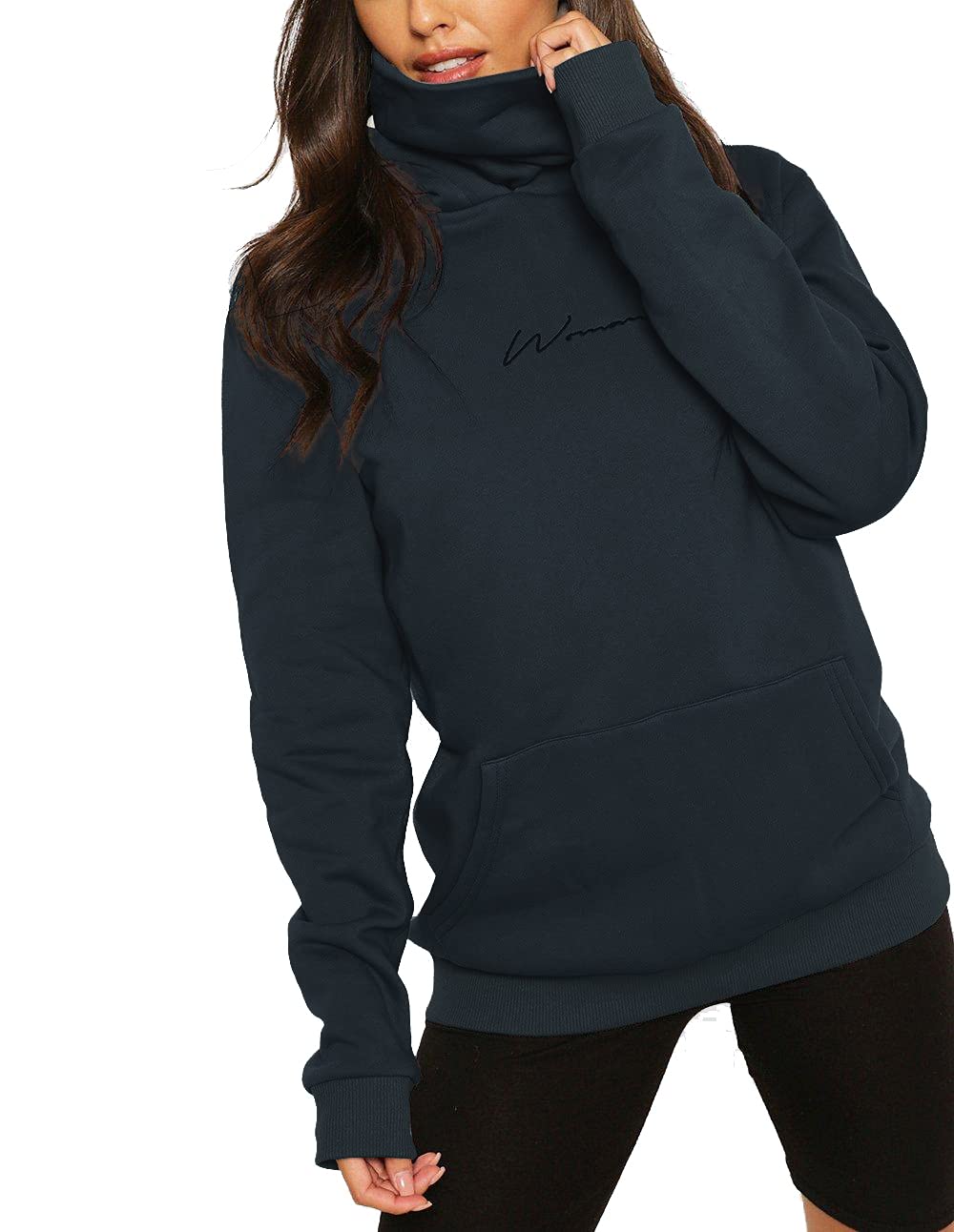 TrendiMax Damen Hoodie Kapuzenpullover Langarm Sweatshirt Winter Pullover Hochkragen Sweatjacke Kapu