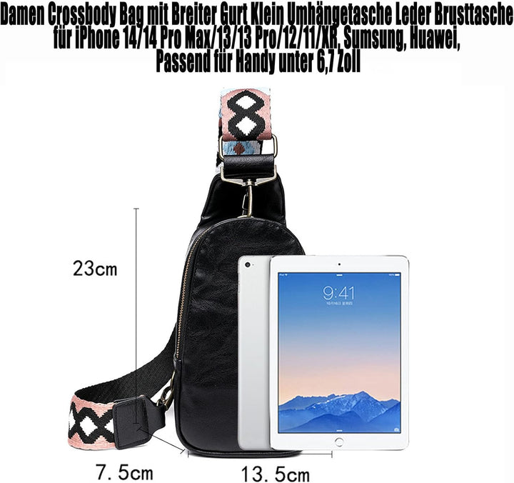 HAWILL Damen Crossbody Bag mit Breiter Gurt Klein Umhängetasche Leder Brusttasche Vintage Schulterta
