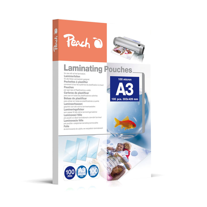 Peach Laminierfolien A3 - 100 mic - 100 pouches - Premiumqualität für beste Laminierergebnisse - kom
