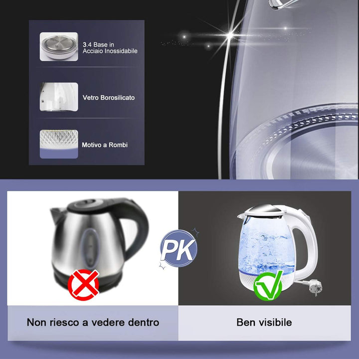 EXTRASTAR Elektrischer Wasserkocher aus Glas mit blauem LED-Licht, bpa, automatischer Abschaltung un