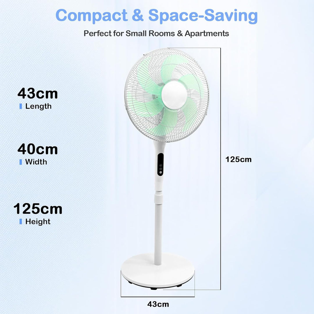 Standventilator mit Fernbedienung, 3 Geschwindigkeitsstufen, 6 Flügel, 7,5H Timer, höhenverstellbar