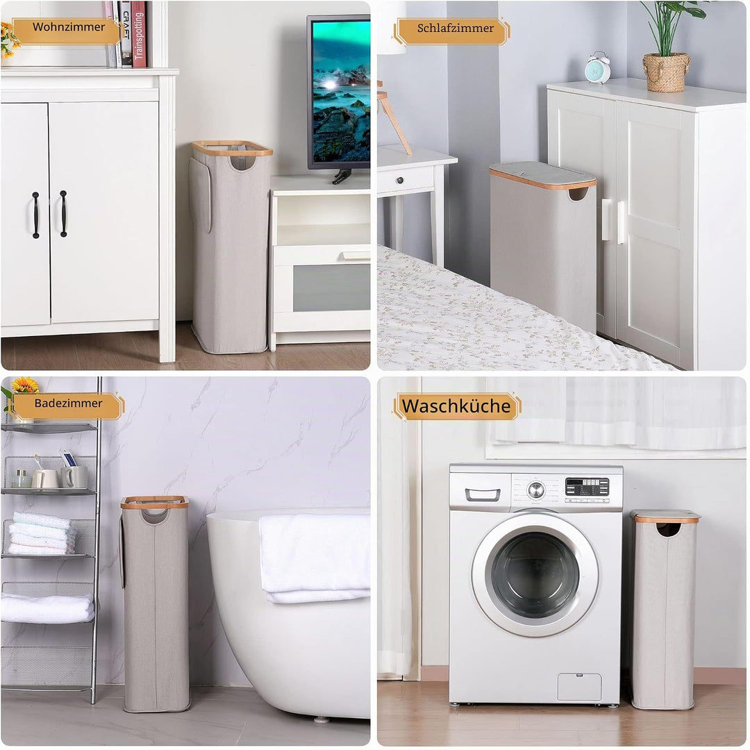 iEGrow Wäschekorb 65L, Wäschesammler Schmal mit Herausnehmbarer und Waschbarer Innentasche, Laundry
