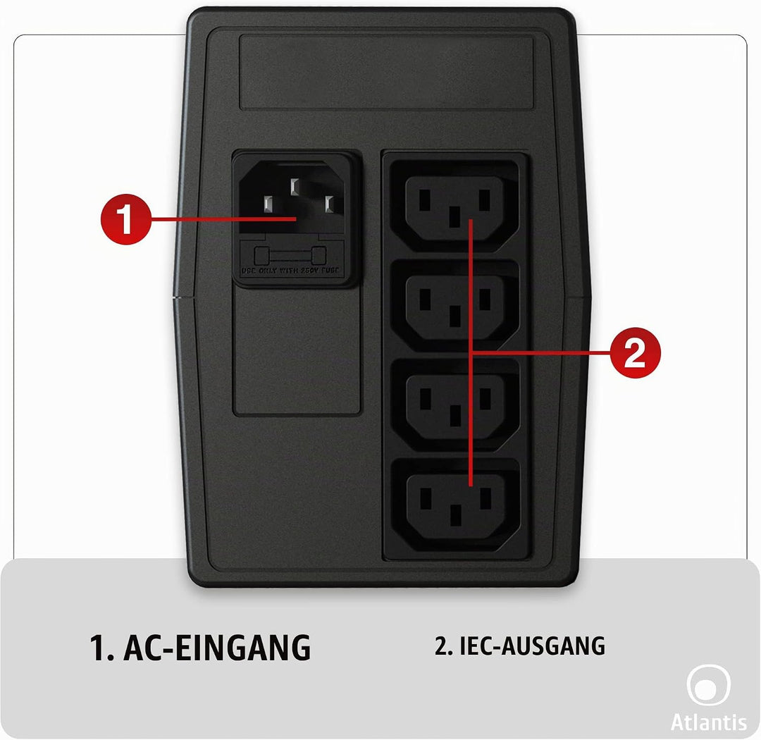 Atlantis Land OnePower PX800 Netzteil, Nicht unterbrechbar, 800 VA, 4 AC-Ausgänge – Stromversorgung