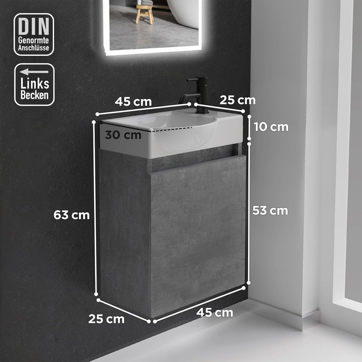 Alpenberger Waschtisch Set 45 cm Breit | Waschbeckenunterschrank Klein Gäste WC | Waschbecken+mit+Un