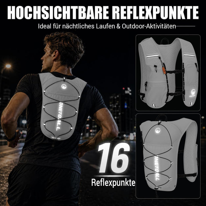 Laufweste Damen mit 500ml Trinkflasche/2L Trinkblase, Leichter Trinkrucksack Laufen Herren 6L, Runin