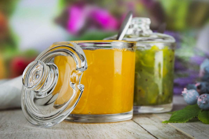 Sendez 2-tlg Marmeladendosen Set aus Glas 200 ml mit Deckel und Edelstahl-Löffel Honigtopf Parmesand