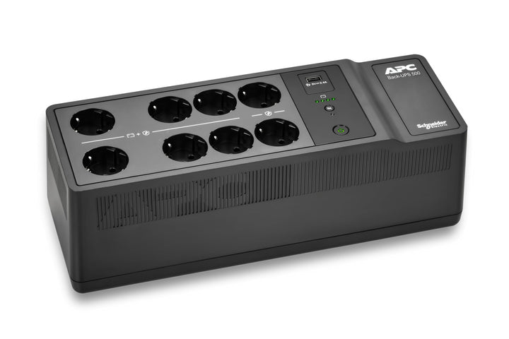 APC UPS für Zuhause, 500VA UPS Batterie-Backup mit AVR, 8X CEE 7/3 Schuko outlets(1) USB-Ladeanschlu