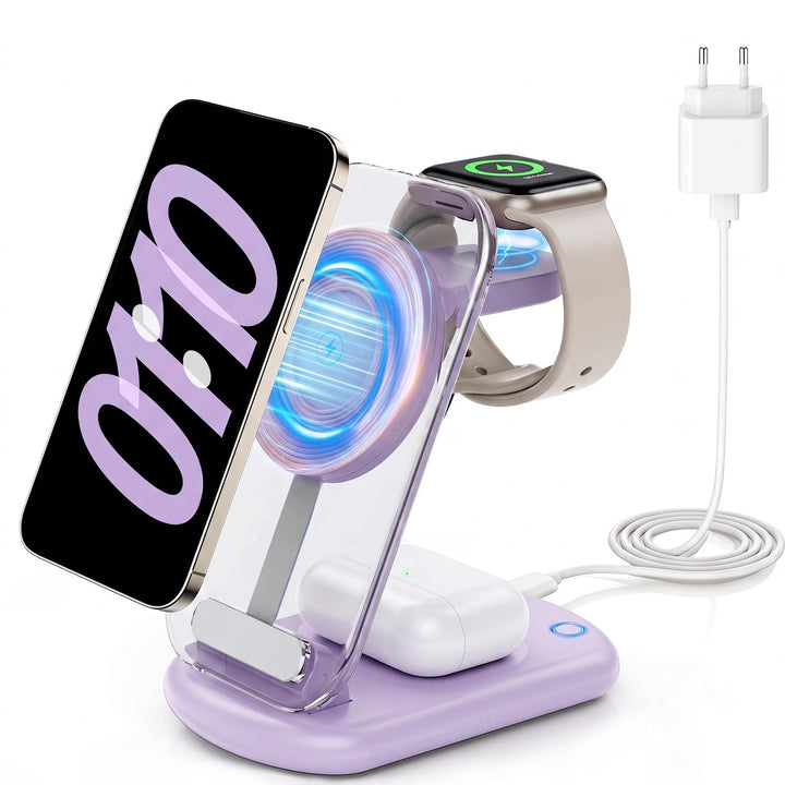3-in-1 Mag-Safe Ladestation, Schnellladung (Purple), purple