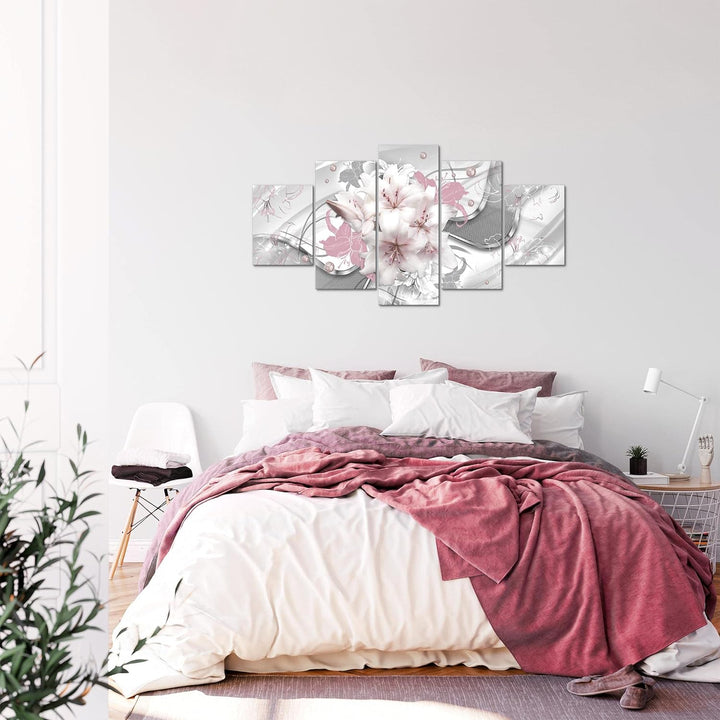 Runa Art Bild Wohnzimmer Schlafzimmer Blumen Lilien 5 Teilig Abstrakt Rosa Grau Wandbilder auf Vlies