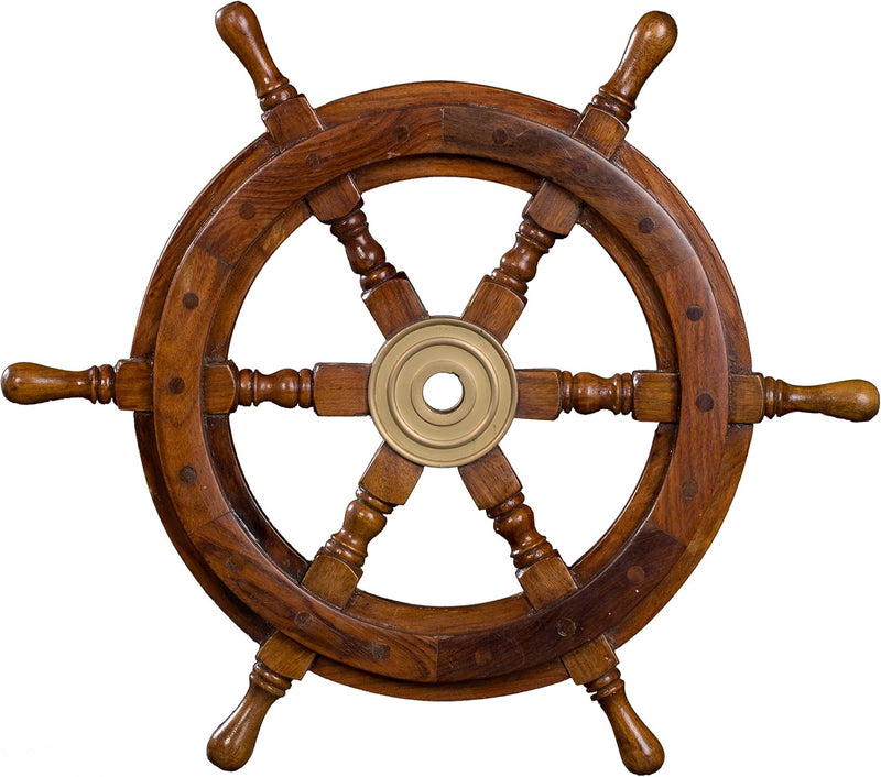Dekoratives Steuerrad aus Holz mit Messingnabe. Von S bis L Nautik Optik, Boot, Schiff, Maritim (Grö