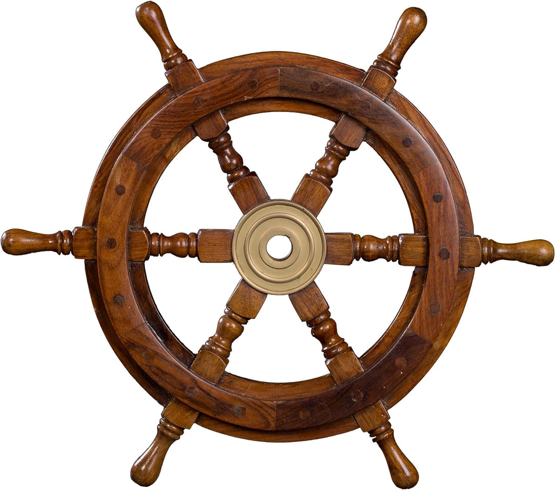 Dekoratives Steuerrad aus Holz mit Messingnabe. Von S bis L . Nautik Optik, Boot, Schiff, Maritim (G