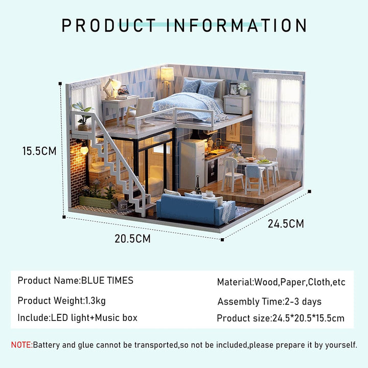 CUTEROOM DIY Miniatur Puppenhaus mit Möbeln,DIY hölzernes Schaalmodel-Kit mit Musik-Bewegung und LED