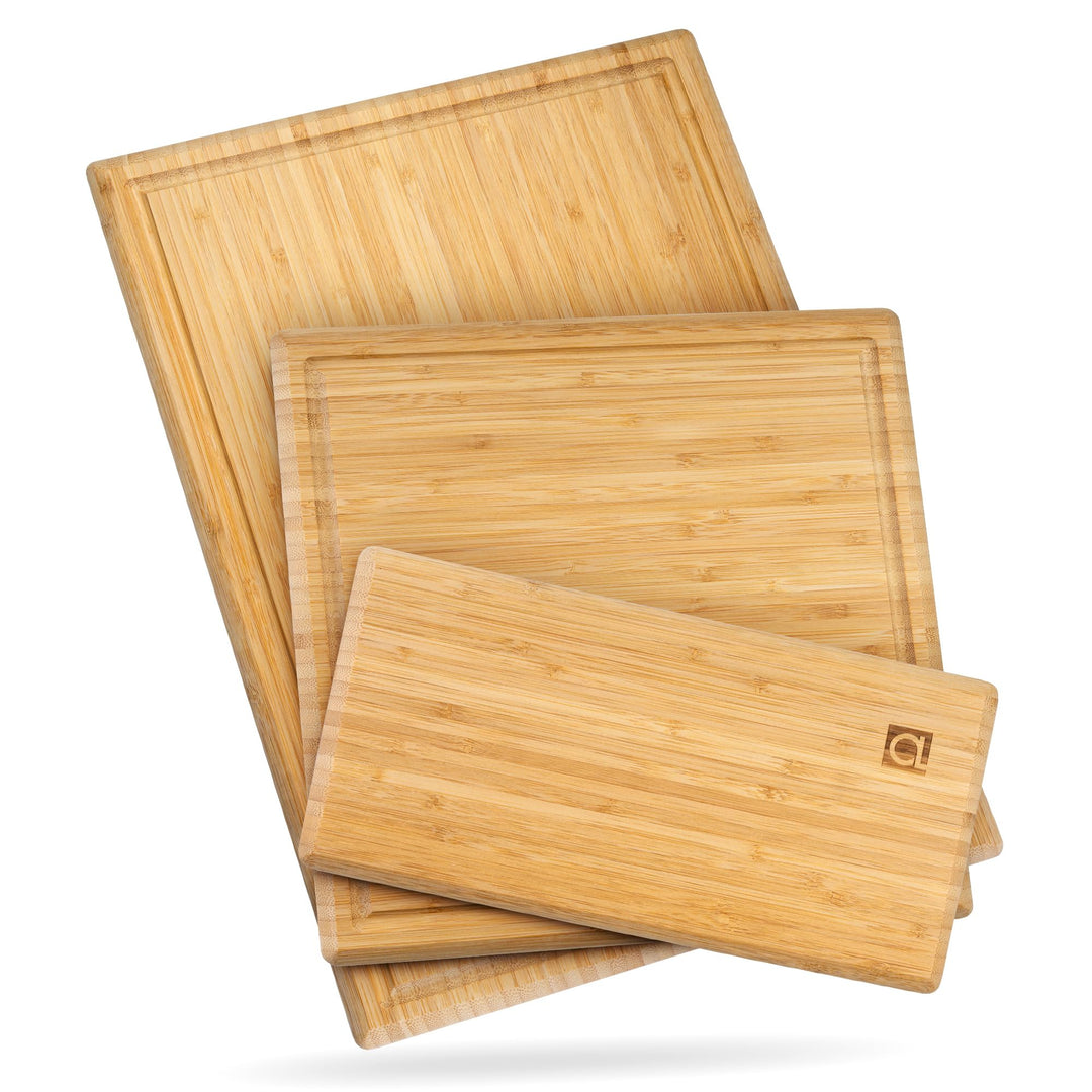 Chorus Schneidebrett Holz (3er Set) - Luxuriöses Bambus Holzbrett Küche, Tranchierbrett, Küchen Schn