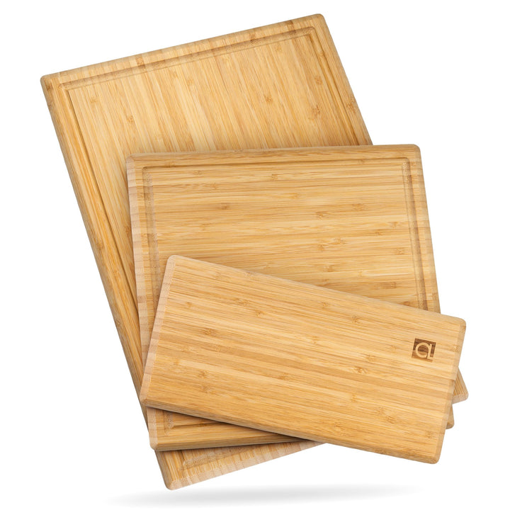 Chorus Schneidebrett Holz (3er Set) - Luxuriöses Bambus Holzbrett Küche, Tranchierbrett, Küchen Schn