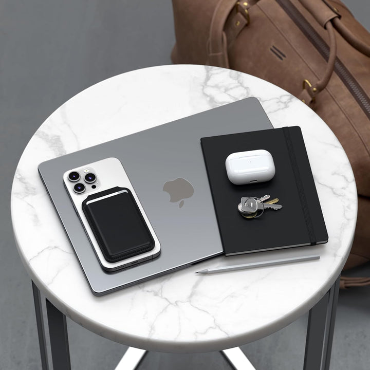 SATECHI Magsafe Wallet und Double Flap Stand mit Magnetfunktion, iPhone Wallet mit 4 Kartenfächern,