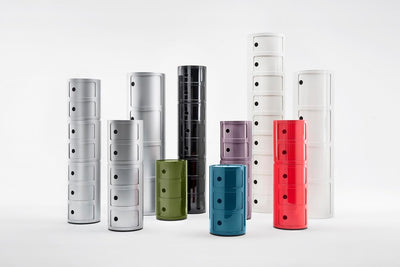 Kartell Componibili, 3 Elements, Rot, Runde Basis 3-fächer Rot, 3-fächer Rot
