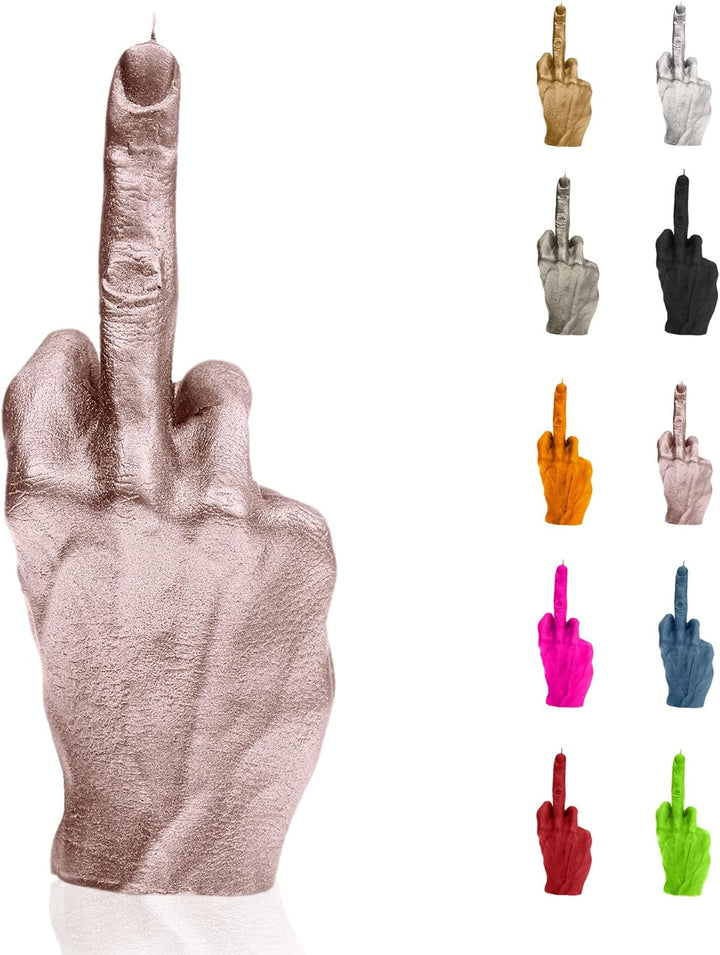 Candellana Kerze in Form eines Mittelfingers | FCK | Höhe: 20 cm | Goldrosa | Brennzeit 30h | Kerzen