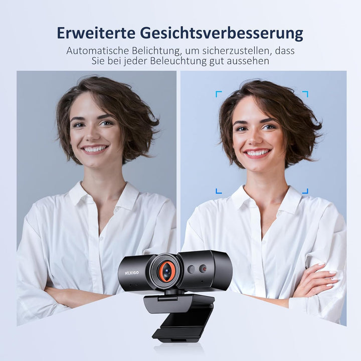 NexiGo HelloCam Pro, Webcam mit Windows Hello, 1080P 60FPS Autofokus, Echter Datenschutz, Automatisc