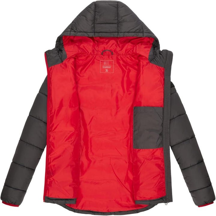 MARIKOO Damen Steppjacke gesteppte Winterjacke mit Kapuze B927 34 Anthrazit, 34 Anthrazit