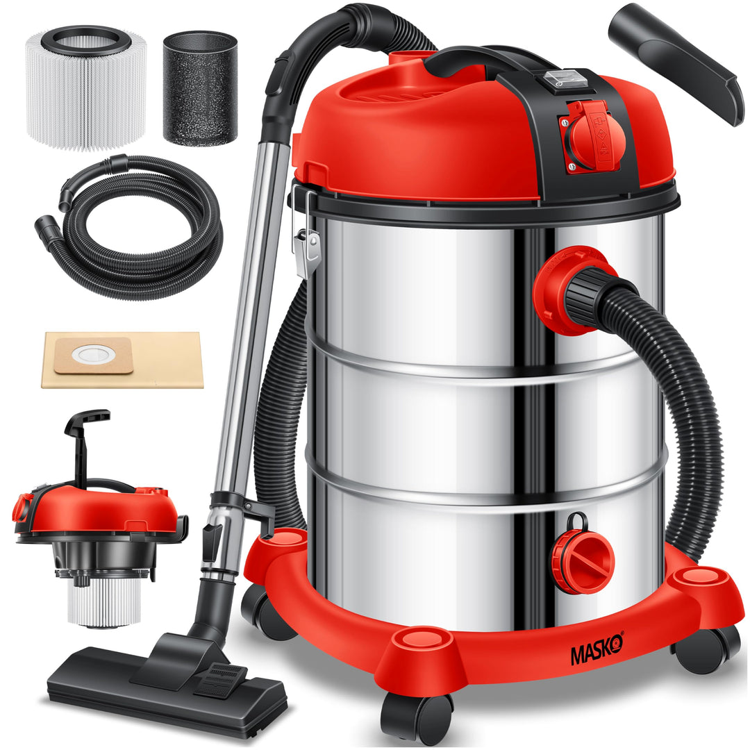 Masko® Industriestaubsauger Staubsauger Nass Trocken Sauger Edelstahl 2300W + Steckdose | Blasfunkti