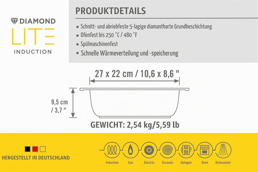 Woll Diamond Lite Set bestehend aus Bräter mit Glasdeckel und Silikongriffen in Box - Induktiv -, 27
