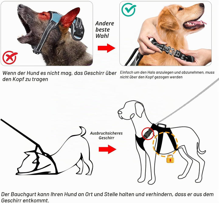 HEELE Hundegeschirr, Ausbruchsicher, Schnalle im Halsbereich, Reflektierend, Brustgeschirr mit Robus