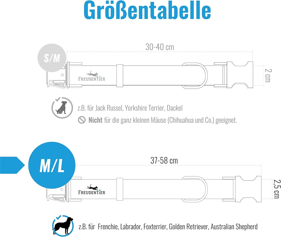 FREUDENTIER® Hundehalsband und Hundeleine im eleganten Set - 2m Leine, 3-Fach verstellbar - Robust &