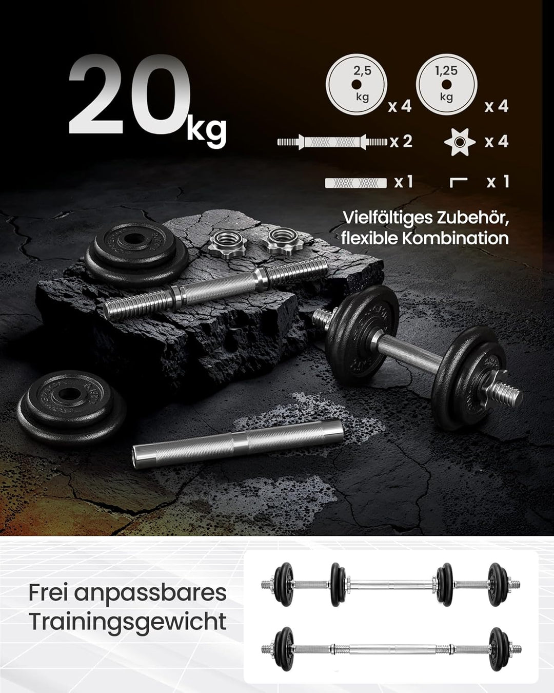 SONGMICS 2-in-1-Hanteln, 2er Set, Hantelset aus Gusseisen, verstellbar, Kurzhantelset mit Verbindung