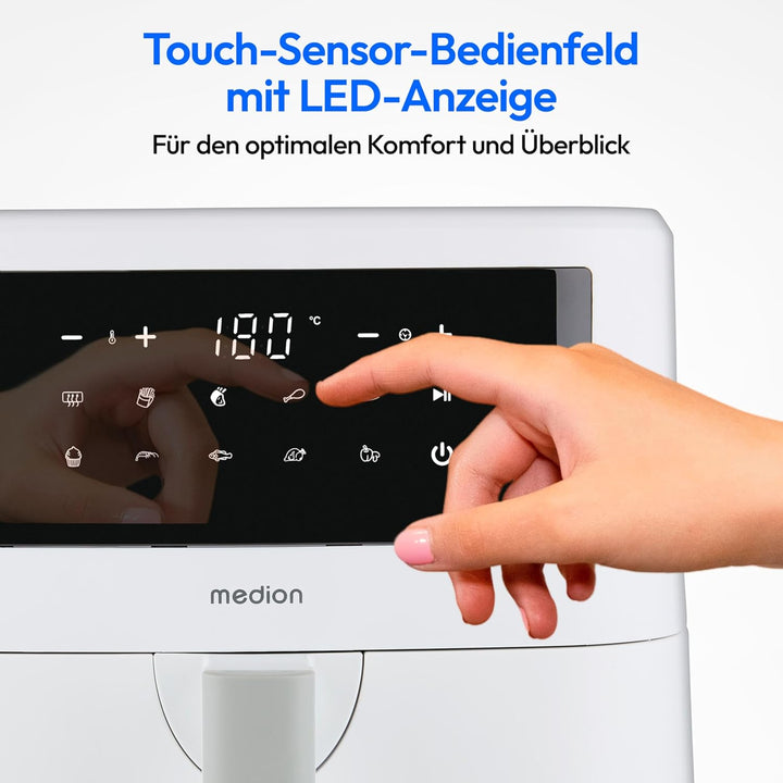 MEDION P10 XL Duo Heissluftfritteuse (6,8 Liter XXL, Airfryer, 2.150 Watt, zwei Heizelemente aus Ede