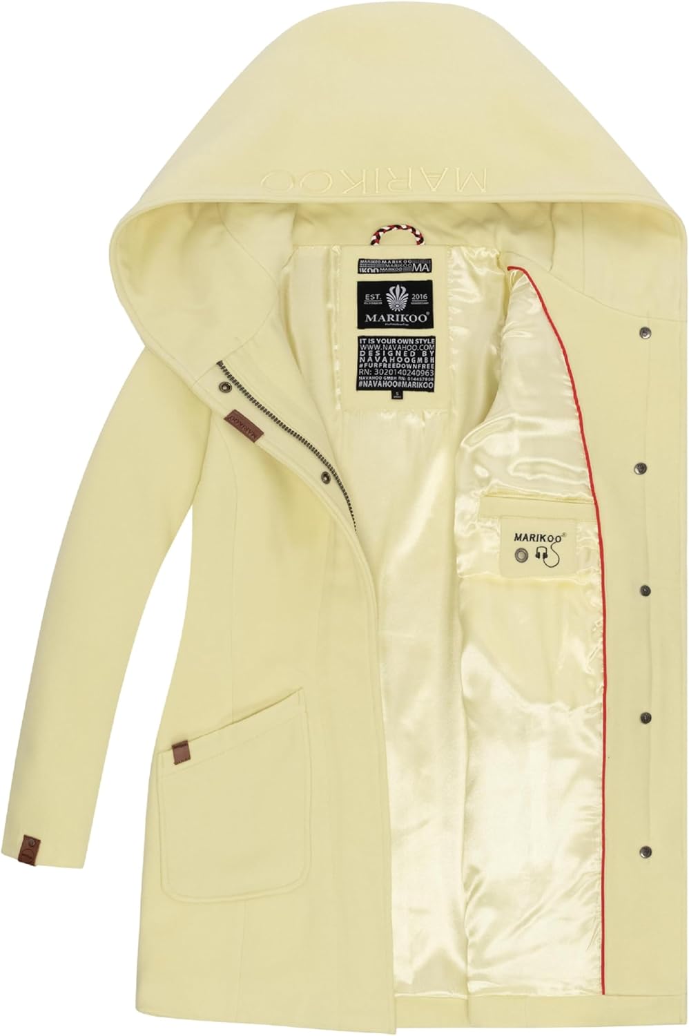 MARIKOO Damen Mantel in Wollmantel-Optik Warmer Trenchcoat mit Kapuze Maikoo XS-5XL S Pastel Yellow,