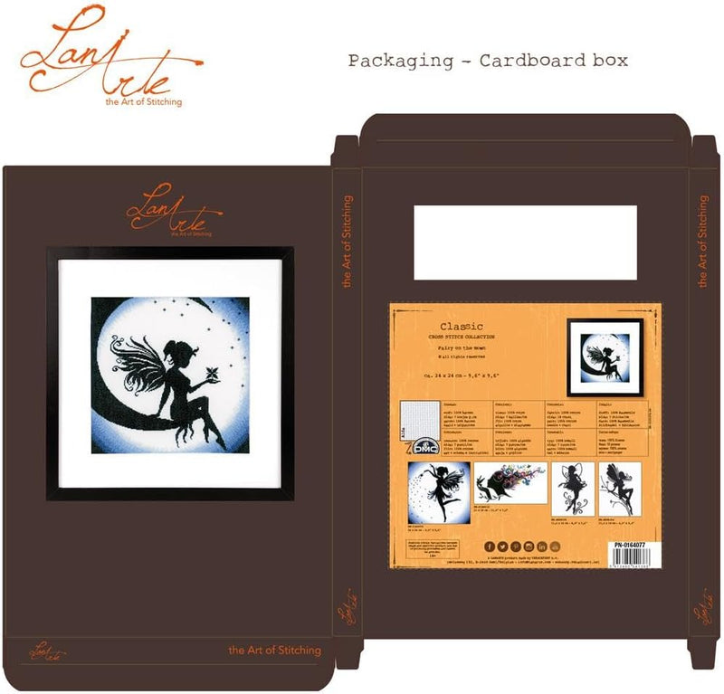 Lanarte Zählmusterpackung Fee auf Mond Feinaida Kreuzstichpackung, Baumwolle, Mehrfarbig, 24 x 24 x