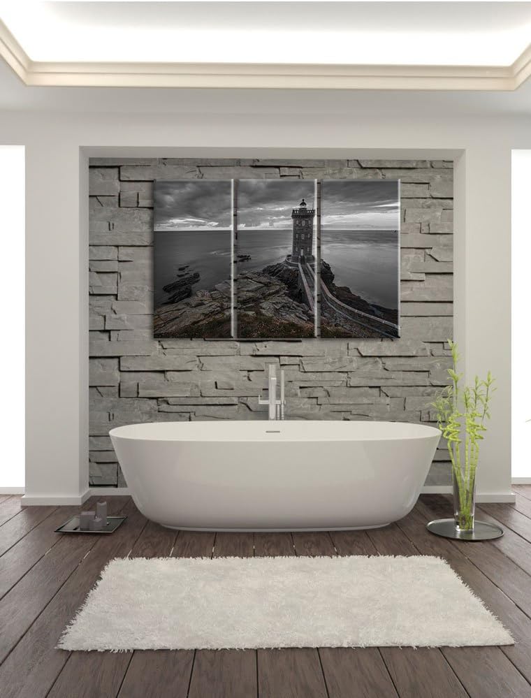 Pixxprint Leuchtturm im Sonnenuntergang als Leinwandbild/Grösse: 3 Teilig (120x80) cm/Wandbild/Kunst