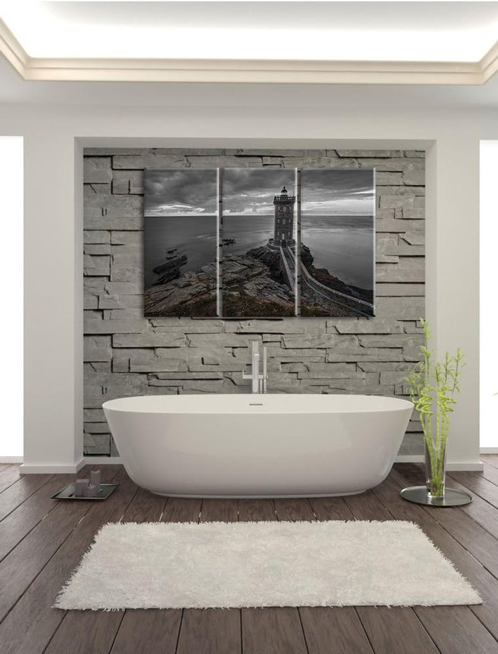 Pixxprint Leuchtturm im Sonnenuntergang als Leinwandbild/Grösse: 3 Teilig (120x80) cm/Wandbild/Kunst