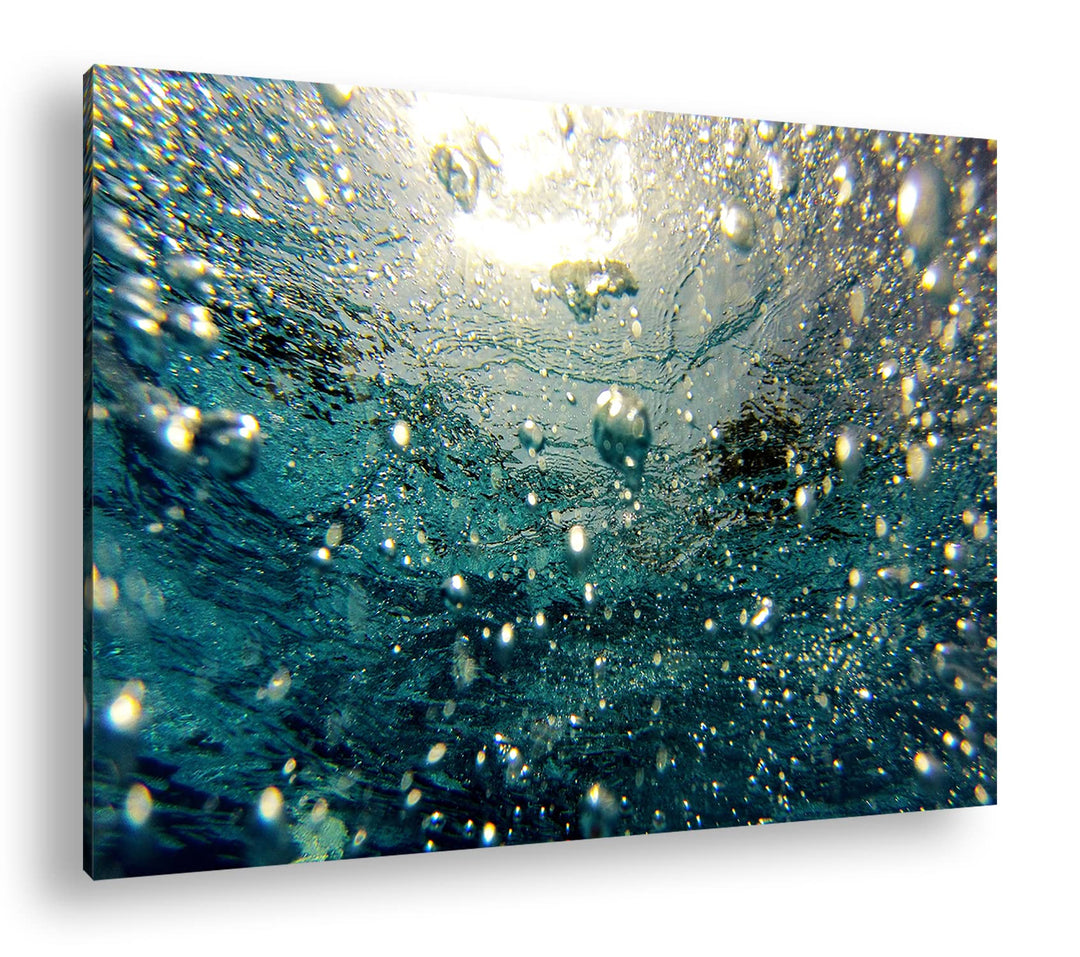 deyoli Luftblasen im blauen Wasser im Format: 100x70 als Leinwandbild, Motiv fertig gerahmt auf Echt
