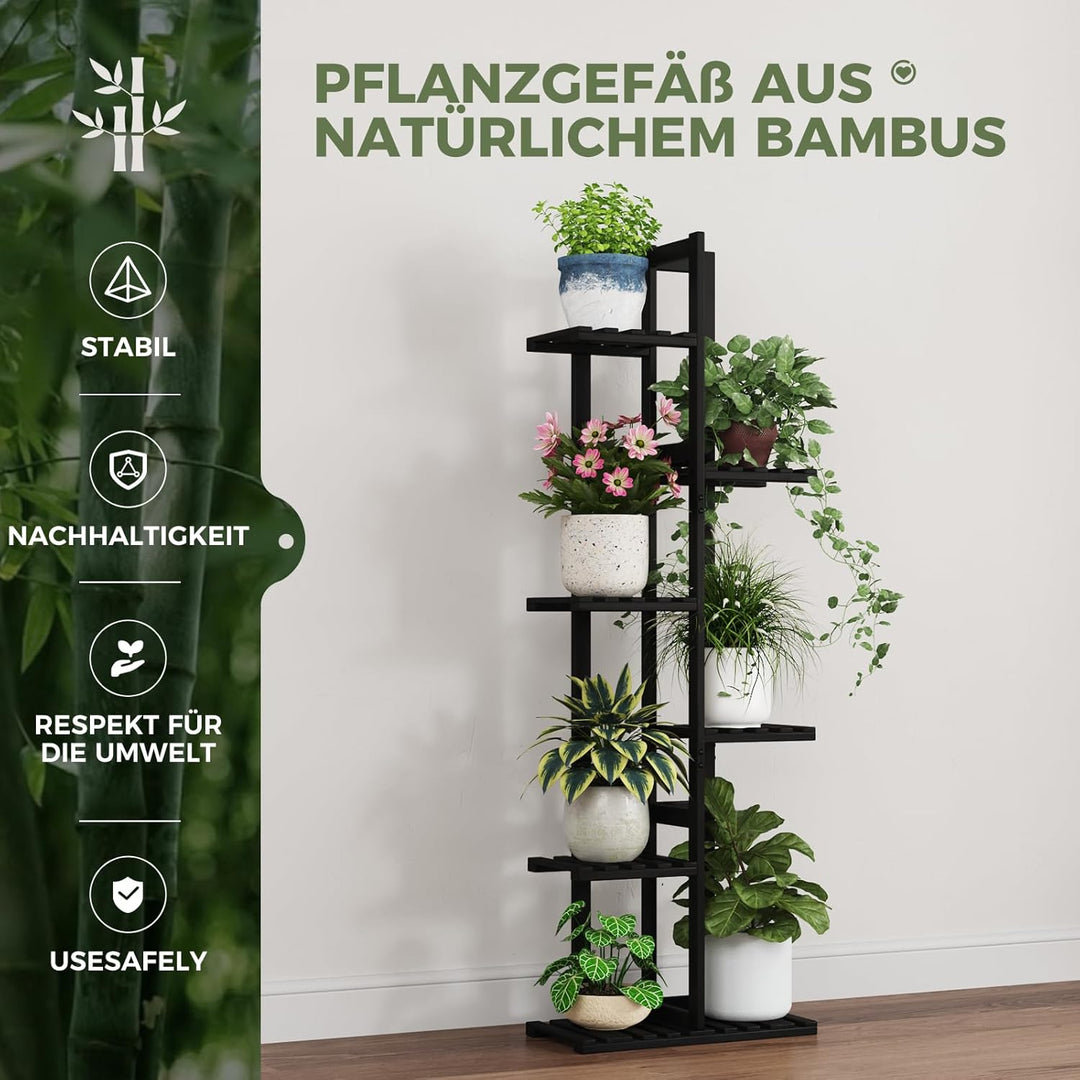 Bamworld Pflanzenständer Blumenständer Bambus Pflanzenregal Indoor Blumenregal Kleines Metall Blumen