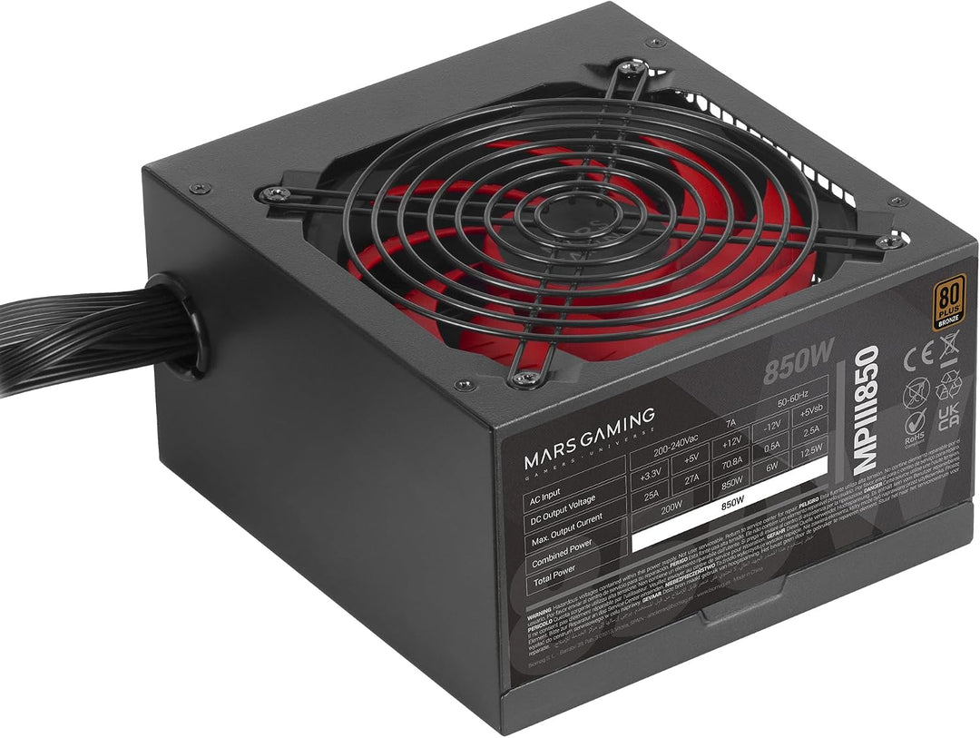 Mars Gaming MPIII850, Netzteil PC ATX 850W, 5 Jahre Garantie, Silent AI-RPM Technologie, 85% Wirkung