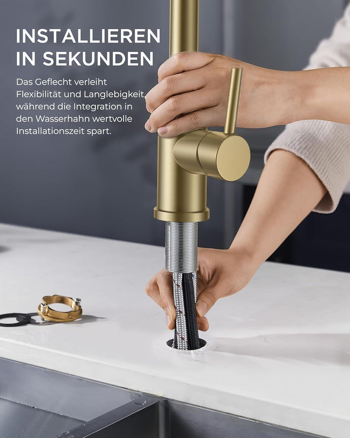 FORIOUS Wasserhahn Küche, Küchenarmatur Ausziehbar mit Brause, Spültischarmatur Küche, L-förmiger Ed