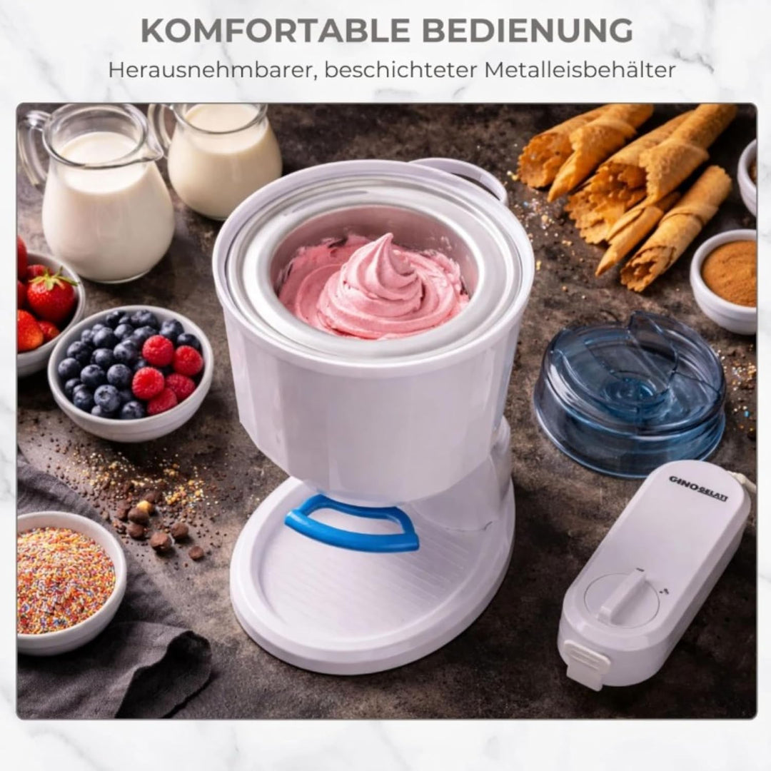 Gino Gelati Softeismaschine Creamy für Zuhause | frisches Softeis selbst machen | 15W | Weiss/Blau |