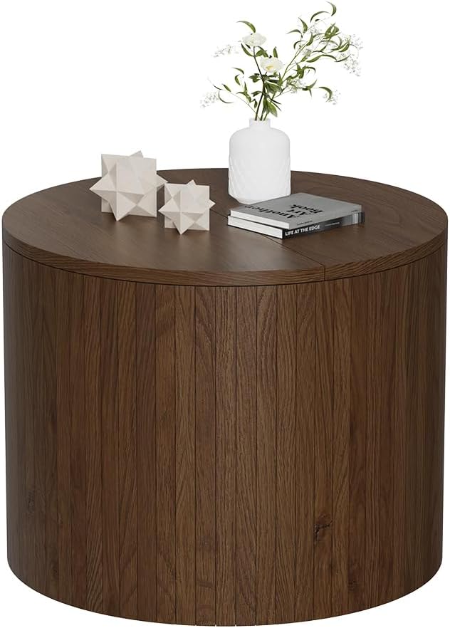 Vicco Couchtisch Tavilo, Nussbaum, 48 x 48 cm, mit Liftfunktion und Abnehmbarer Seitenwand Nussbaum