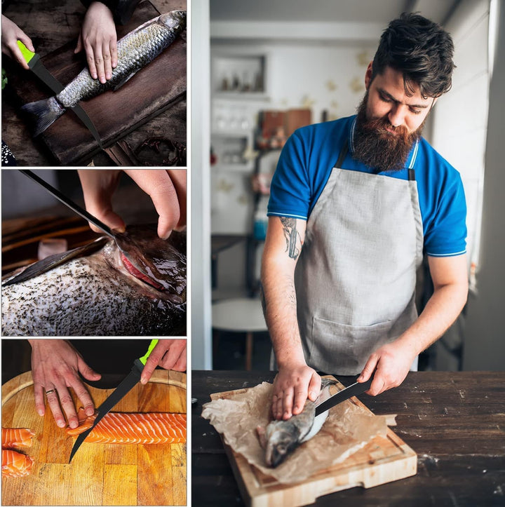 ANTOWIN 15,2 cm Fishing Edelstahl Filetiermesser Set mit Messer-Schärfer, Ergonomischer ABS Griff, B