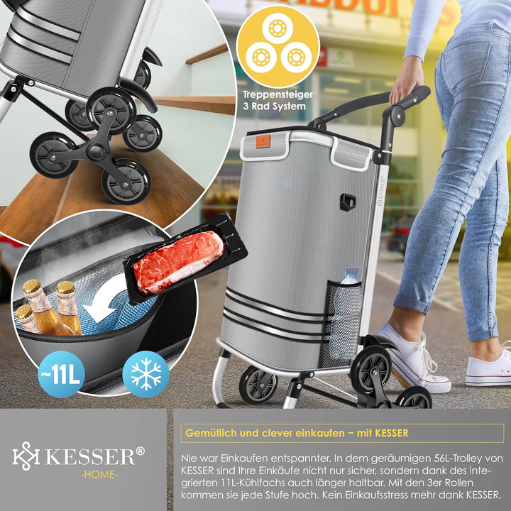 KESSER® Einkaufstrolley Treppensteiger mit Kühlfach klappbar mit 56L Kapazität und belastbar bis 50k