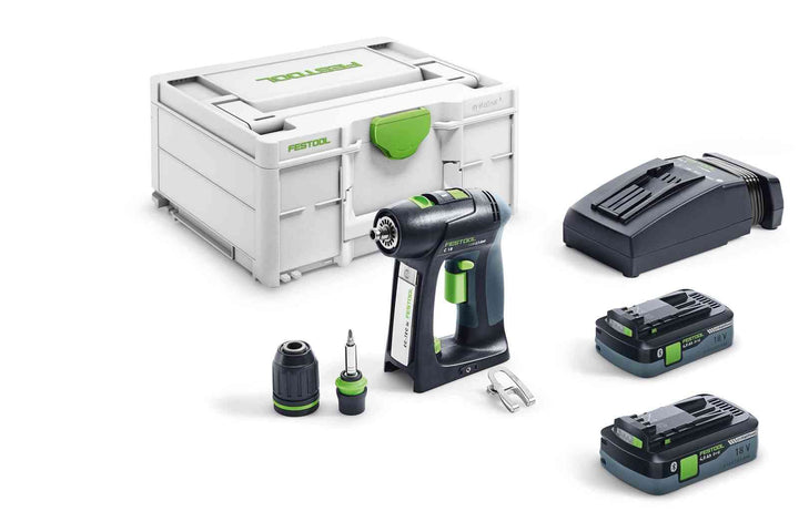 Festool Akku-Bohrschrauber C 18 HPC 4,0 I-Plus (mit Akkupacks BP 18 Li 4,0, Schnellladegerät, Werkze