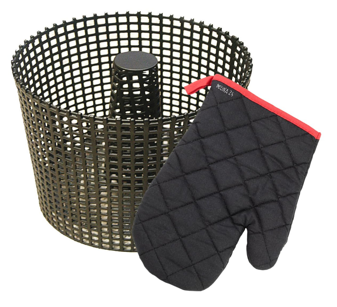 Melina24 Pelletkrob 17 cm Pelletsbrennkorb & Ofenhandschuh melina24