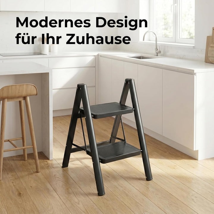 Trittleiter 2 Stufen Klappbar, stufenleiter,Leiter mit breitem Anti-Rutsch-Pedal, Tritthocker mit 15