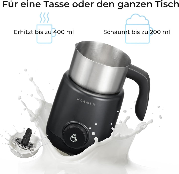 KLAMER Milchaufschäumer Elektrisch 550W, Milchschäumer mit Display & 7 Programmen: Aufschäumen Warm