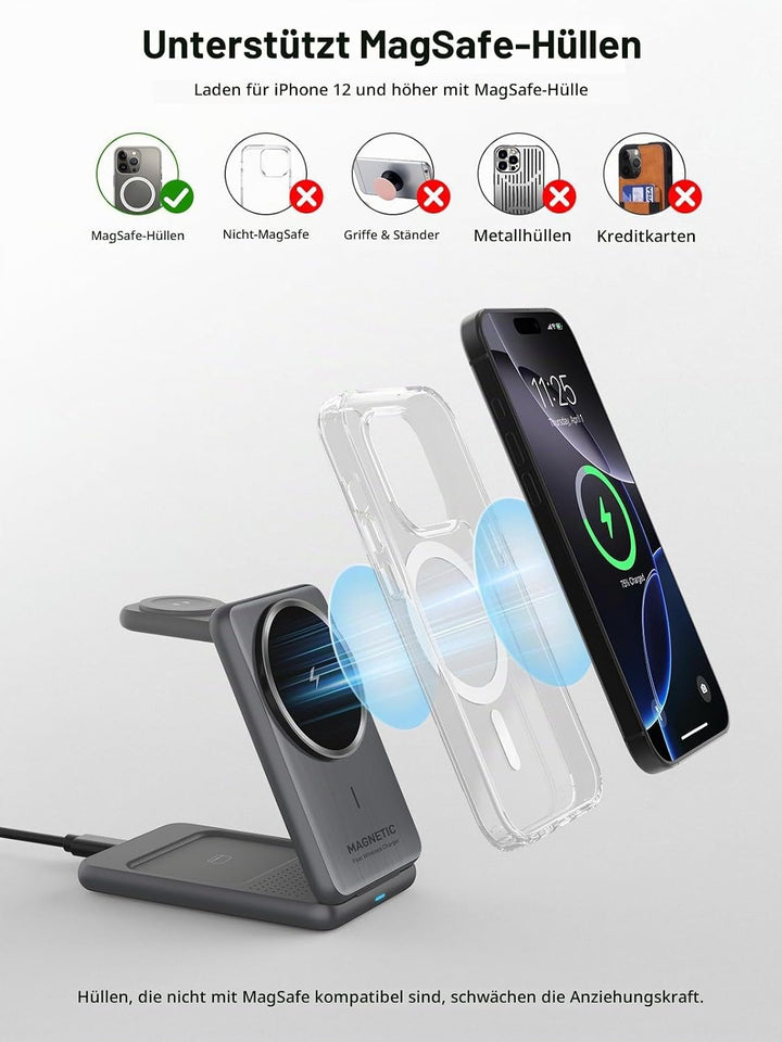 Kabellose Ladestation für Apple Mag Safe Ladegerät 3 in 1 für iPhone Ladegerät 17/16/15/14/13/12 Ser