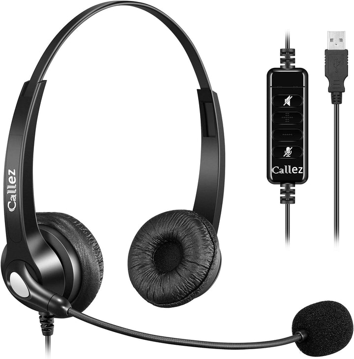 PC Headset USB mit Mikrofon Noise Cancelling & Lautstärkeregler, PC Kopfhörer für Laptop Skype UC Ly
